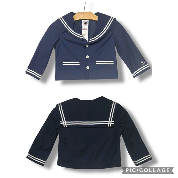 Vtg Goodlad Jacket Nautical Sailor Coastal Shirt Baby Coat Navy Blue White Sz 2T - Picture 13 of 13
